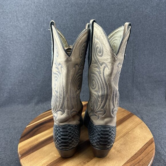 Tony Lama Boots 1466 Sz 10M Gray/Blue and Tan Snake Skin Embroidered - Picture 8 of 11